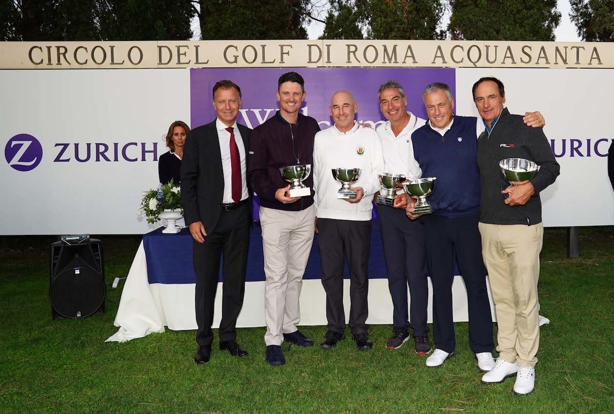 Da sinistra: Dario Moltrasio (head of Life, Zurich Italia) e Justin Rose con i vincitori Andrea Riffeser Monti, Luca Rivelli, Riccardo Celli e Alberto Binaghi