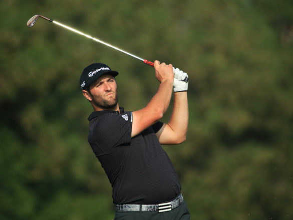 DUBAI, UNITED ARAB EMIRATES - NOVEMBER 19: Jon Rahm of Spain hits an approach shot during practice prior to the DP World Tour Championship Dubai at Jumeirah Golf Estates on November 19, 2019 in Dubai, United Arab Emirates. (Photo by Andrew Redington/Getty Images)