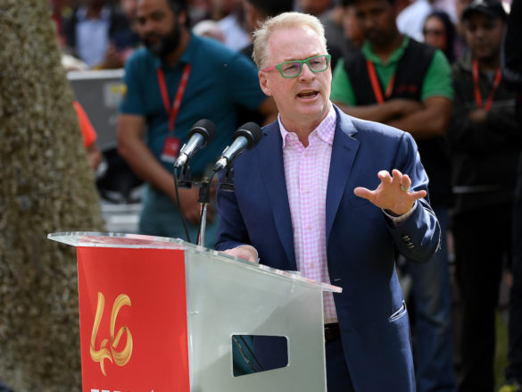 RABAT, MOROCCO - APRIL 28: Keith Pelley, CEO of PGA European Tour gives a speech after play has finished during Day Four of the Trophee Hassan II at Royal Golf Dar Es-Salam on April 28, 2019 in Rabat, Morocco. (Photo by Ross Kinnaird/Getty Images)
