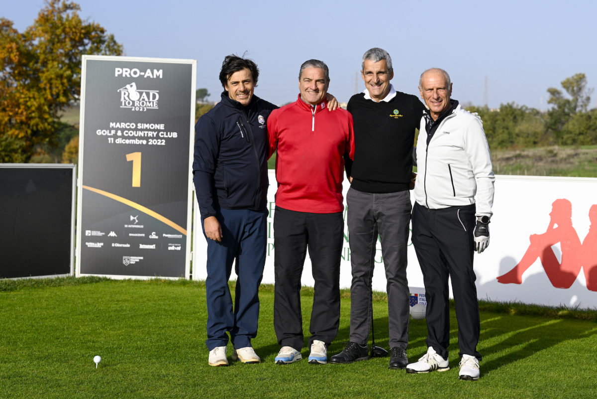 Da sinistra, Davide Devenuto, Beppe Incocciati, Silvio Grappasonni e Massimo Caputi alla Pro-Am Road to Rome 2023 dell'11 dicembre al Marco Simone