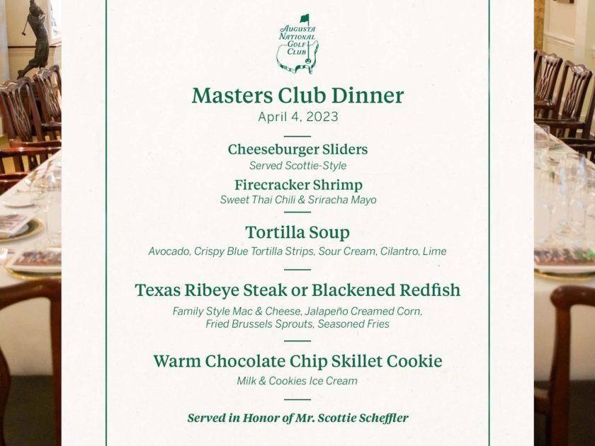 Augusta Masters: svelato il menu di Scottie Scheffler per la cena dei Campioni